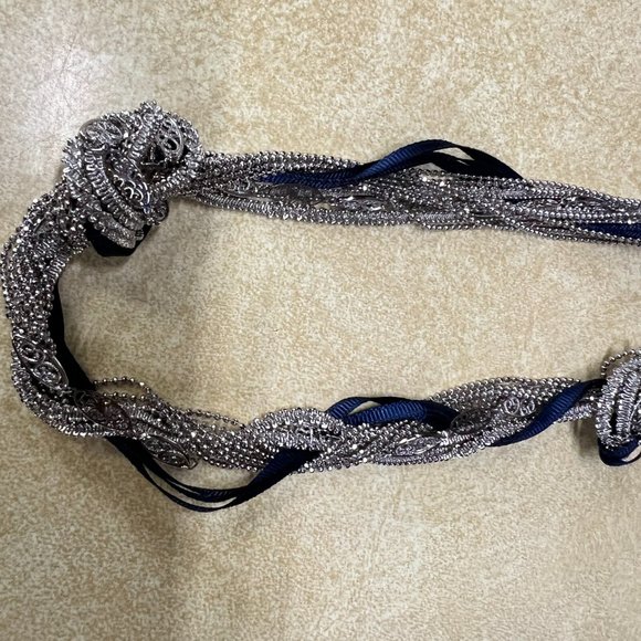 NWT! Loft Silver and Navy Fabric Knot Necklace - 29 inches - Picture 2 of 3